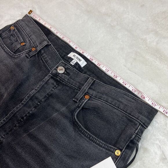 Re/Done 70s Stove Pipe High Rise Jeans Black Ankle Raw Hem NWT Sz 32 / 14 - Picture 13 of 16